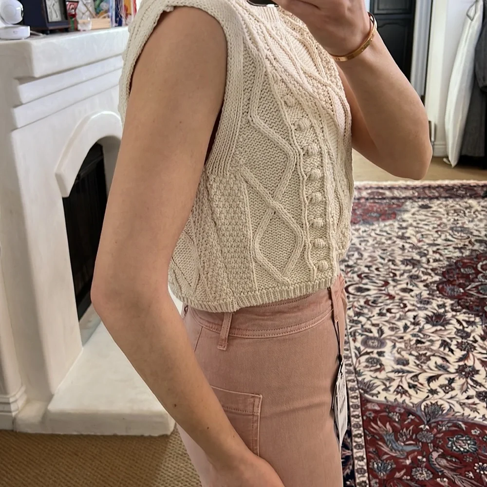 Zara Cream Cable Knit Cropped Sweater Vest - Picture 2 of 5